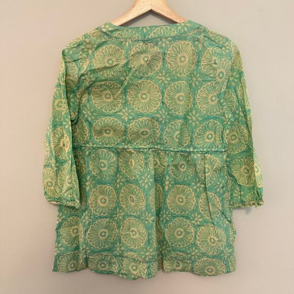 Lucky Brand Floral Embroidered Top Green Blue 3/4 Sleeve Small Cotton - Picture 5 of 5